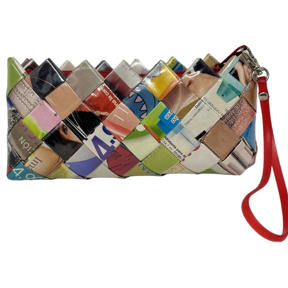 ECOIST Woven Wrappers Recycled Magazine Zippered Wristlet Clutch Purse